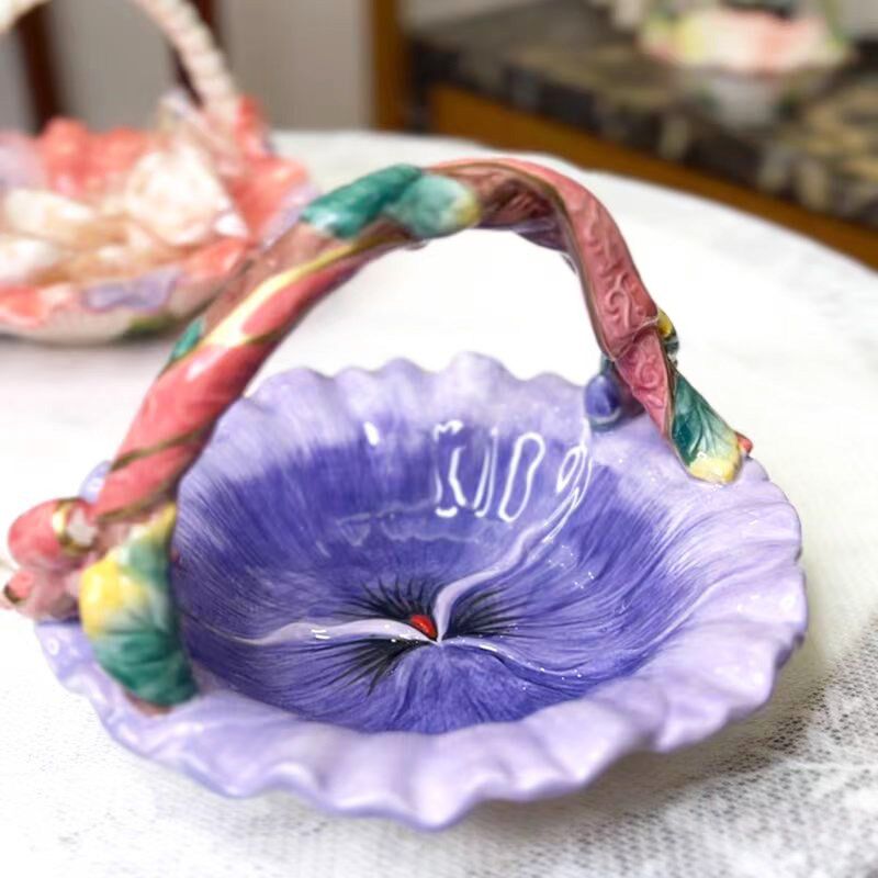 法式乡村风格陶瓷提篮水果碗花朵造型家居装饰瓷器创意新居礼品
