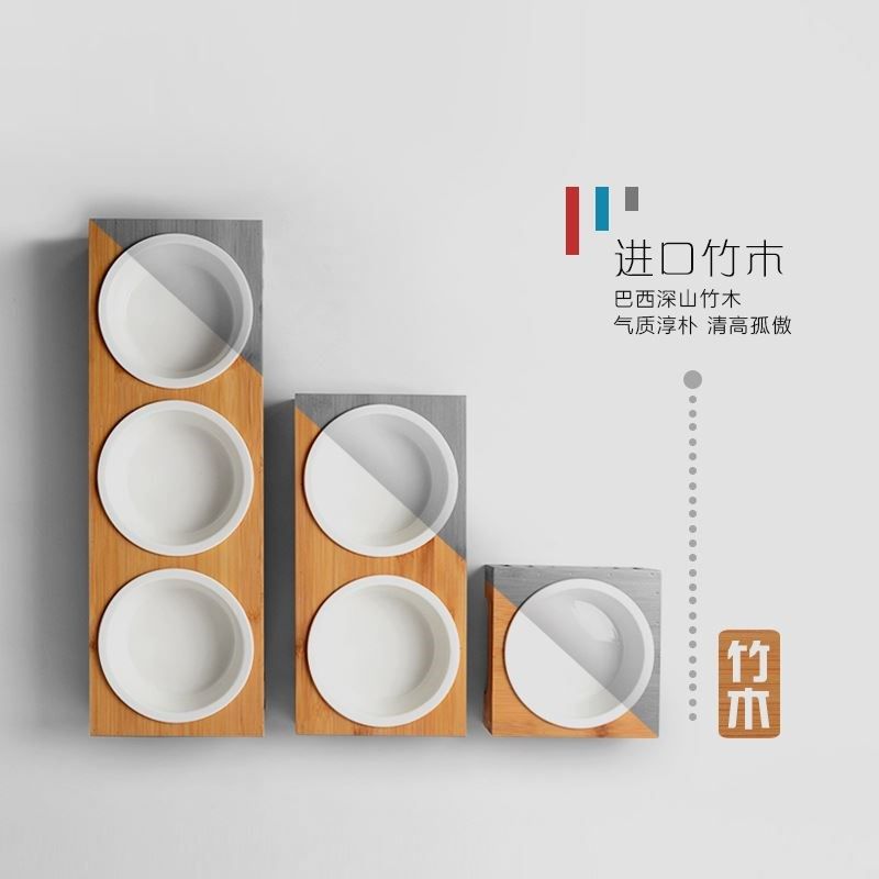 喵仙儿猫猫用品猫碗猫食盆宠物陶瓷猫碗双碗宠物用品实木猫碗架