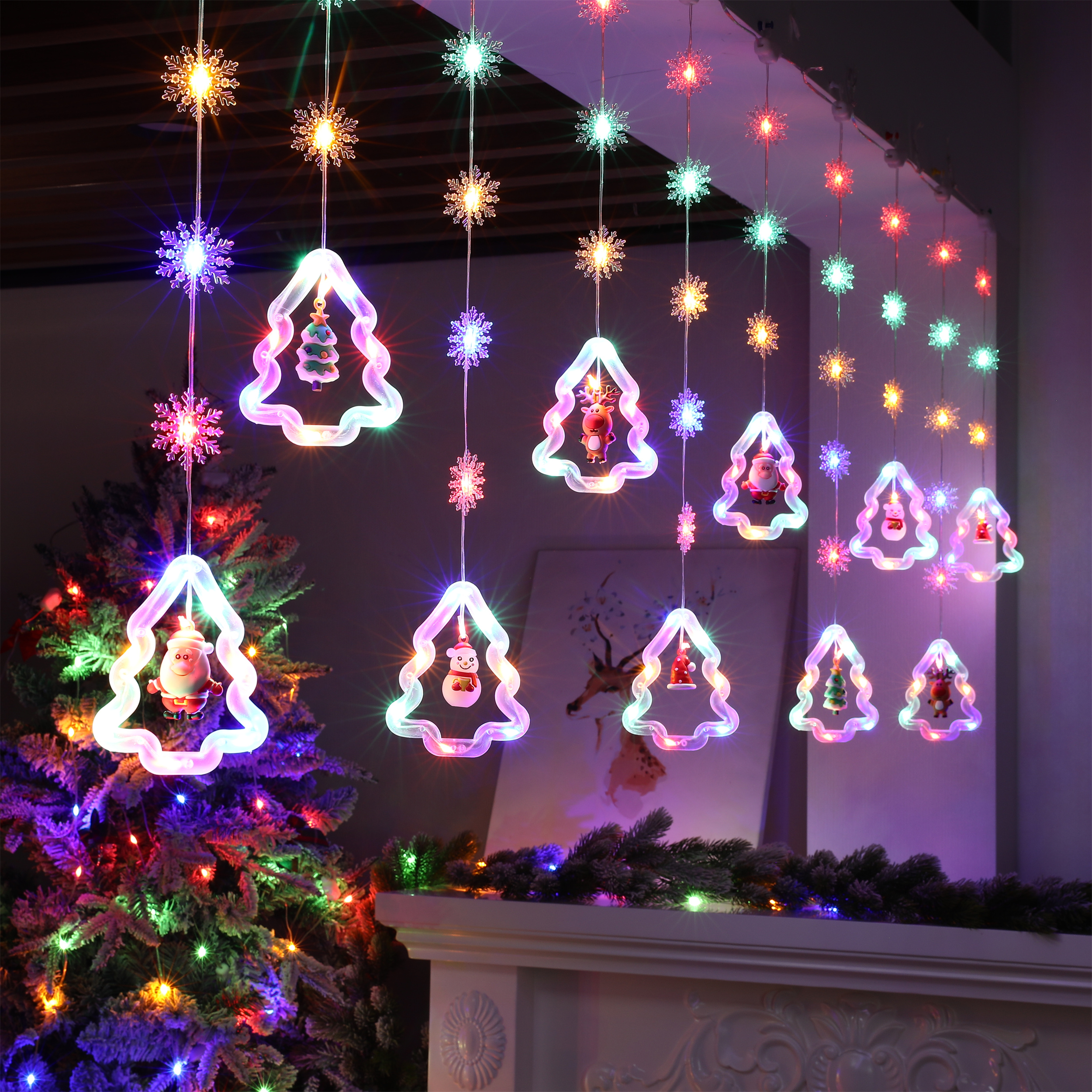 耶诞节装饰灯彩灯串led雪花灯饰星星耶诞树场景布置挂饰吊饰店面