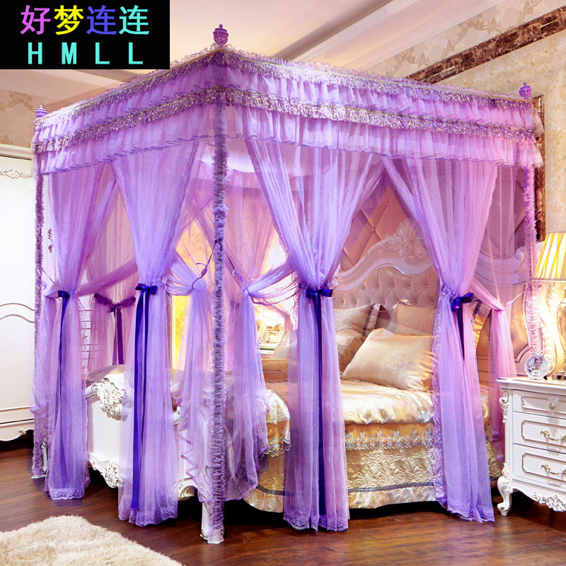 双层蚊帐不锈钢落地加粗加密方顶三开门宫廷公主1.5米1.8m床欧式