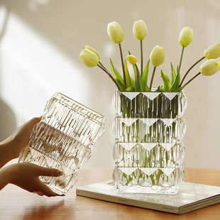 饰客厅 卢索水晶玻璃花瓶大口径水养鲜花透明家用样板间水培器皿装