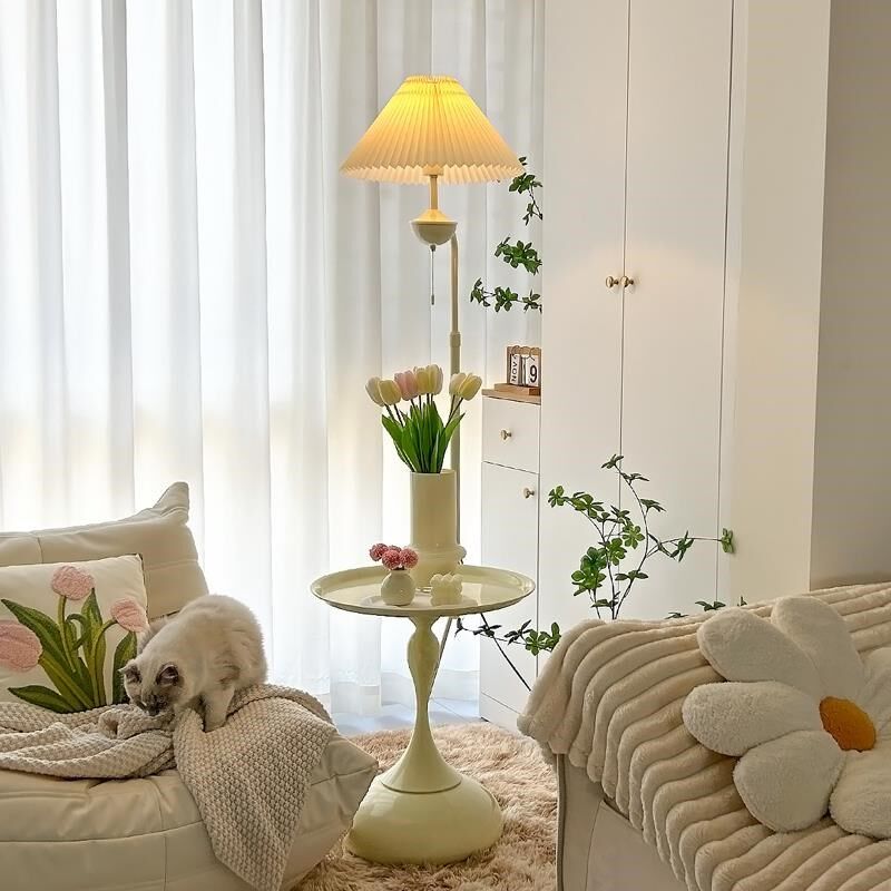 奶油风客厅落地灯沙发旁边装饰置物摆件边几灯卧室床头柜台灯一体,家装灯饰光源,置物功能落地灯,淘宝优惠券,粉丝福利购,淘宝优惠卷