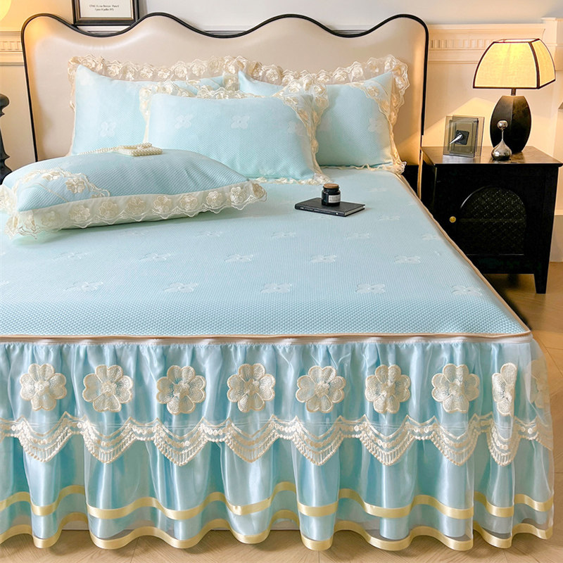 夏季A类冰感凉豆豆席床裙三件套冰丝凉席公主风花边空调软席床罩,床上用品,床裙,淘宝优惠券,粉丝福利购,淘宝优惠卷