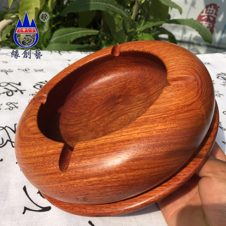 红木烟灰缸整木料摆件一物一图缅甸花梨实木质雕刻客厅桌面收纳盘