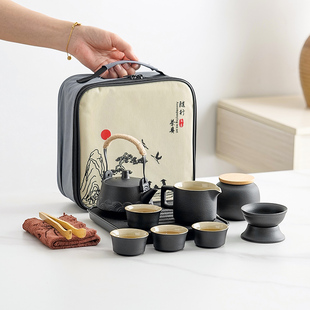 陶瓷功夫茶具户外露营家用会客旅行茶具随身泡茶壶小套组茶杯便携
