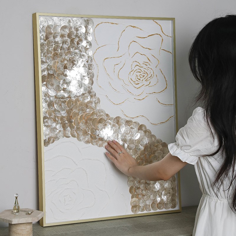 设计师款创意贝壳装饰画抽象艺术手绘油画客厅玄关家具墙饰壁挂画图片