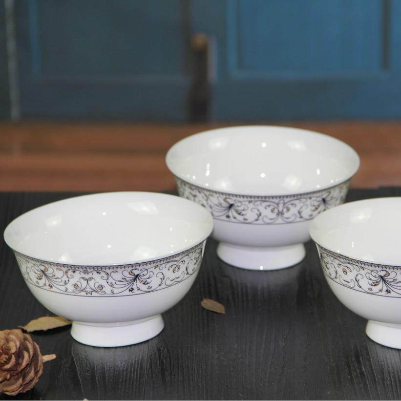 包邮陶瓷餐具新骨瓷黄金镶边碗、盘、碟汤勺饭碗礼品回礼餐具套装