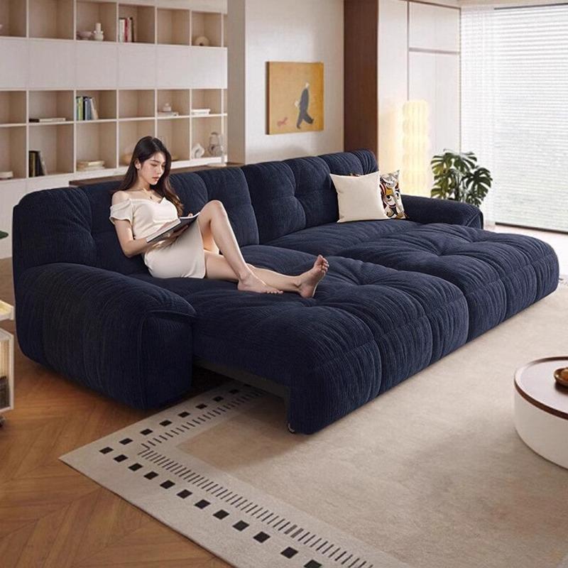 意大利极简主义声控电动可伸缩沙发客厅大小雪绒线云织物沙发