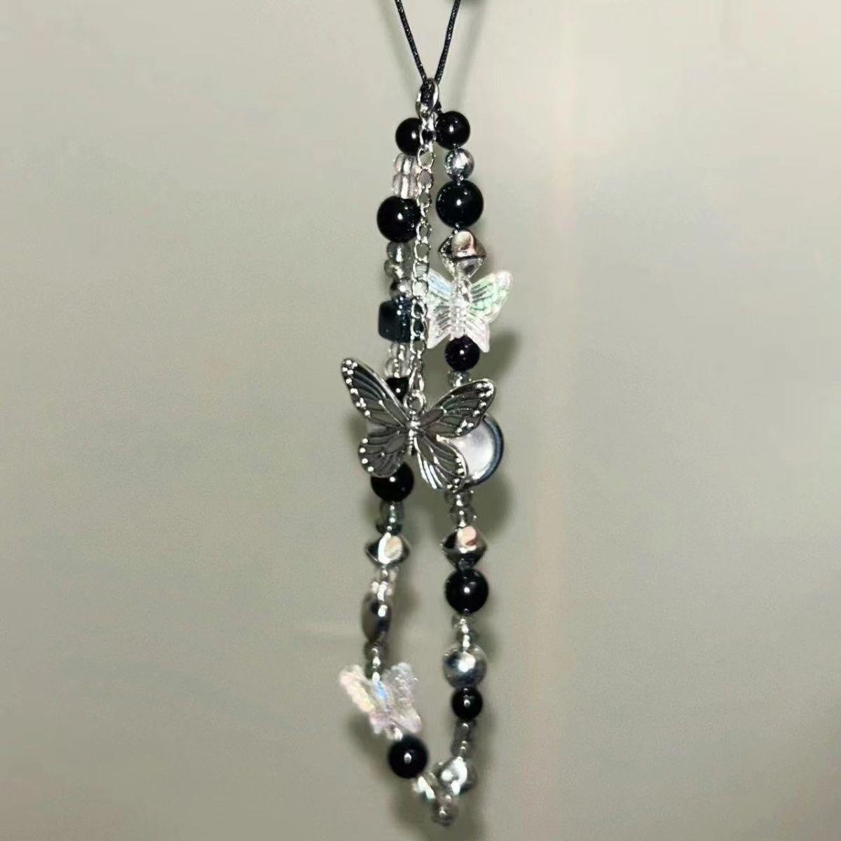 手机链黑色壳配饰条拍立得防丢便携绳辣妹风金属蝴蝶ccd相机挂