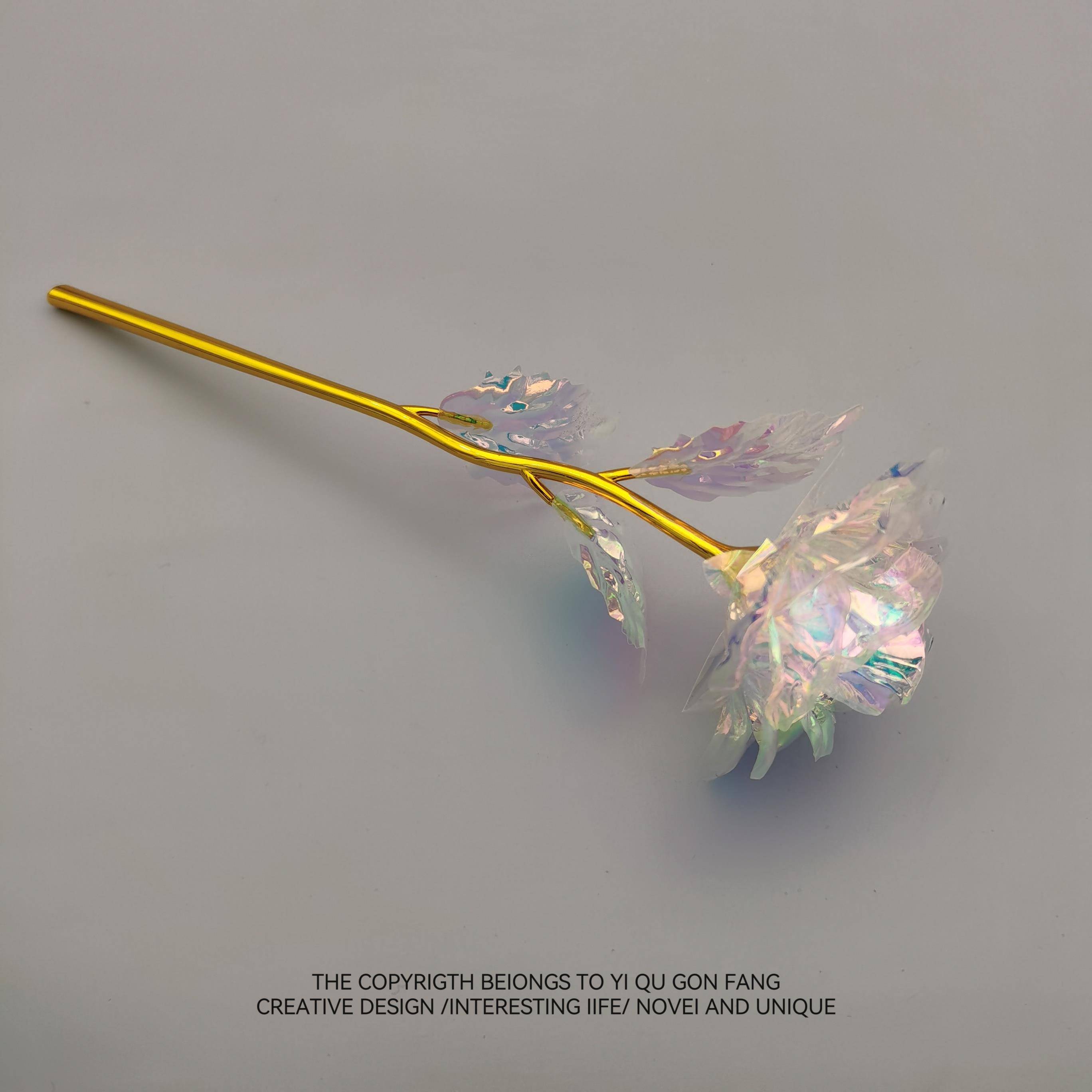 送她一朵永不凋谢的玫瑰花！七彩花炫光彷真花情人节浪漫礼物摆件