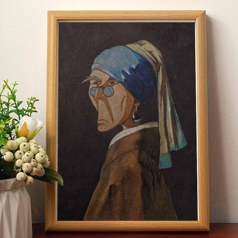带珍珠耳环的老爹恶搞世界名画 画相框名家真迹客厅卧室玄关柜子