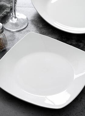 白色陶瓷盘子菜盘家用陶瓷创意餐具四方四角盘正方形瓷盘方汤方盘