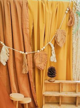 黄橙色系布幔纱帘幼儿园秋天美拉德环创装饰晒秋布景黄色背景布幔