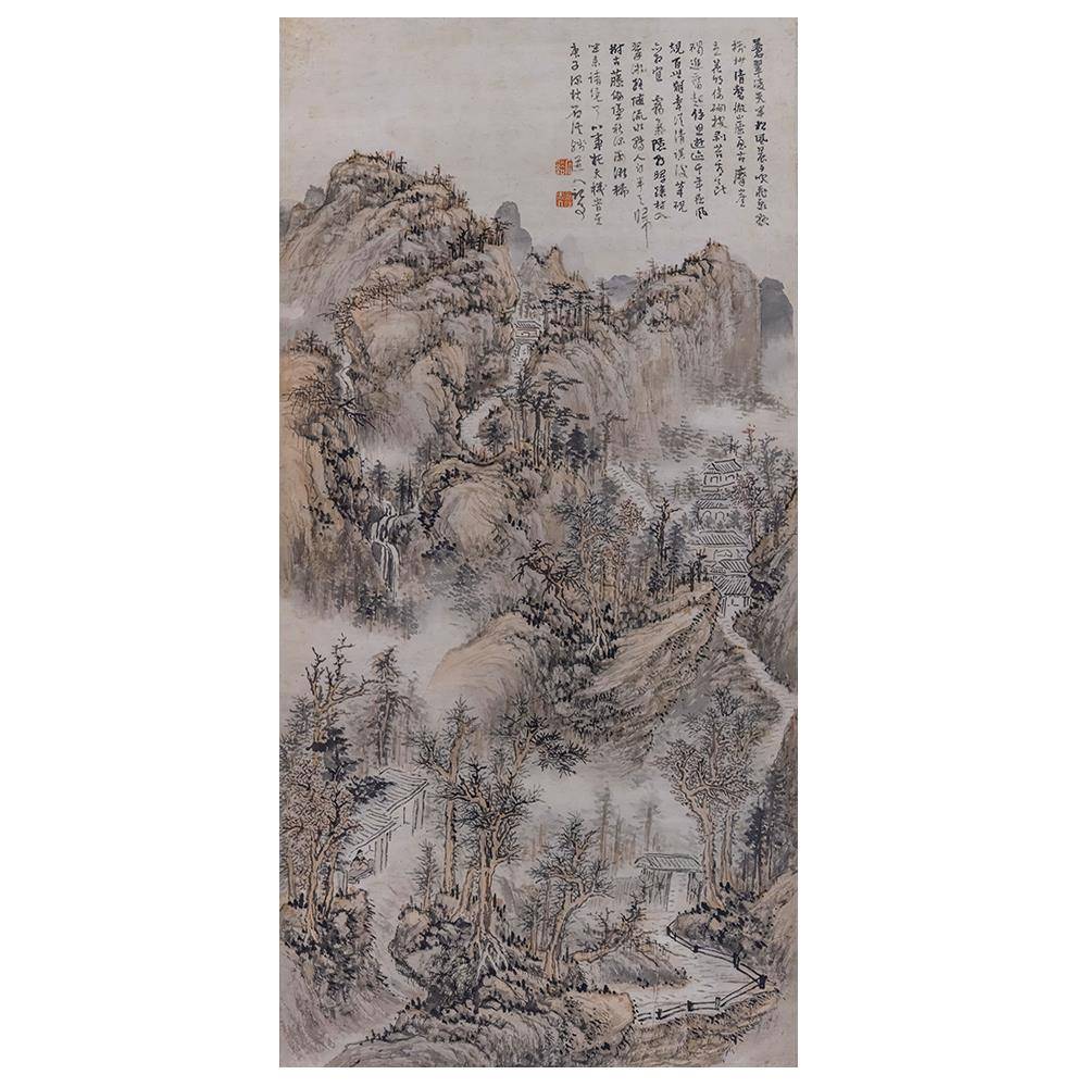 清 髡残 苍翠凌天图临摹画稿 微喷打印清四赠山水画原大底稿画心