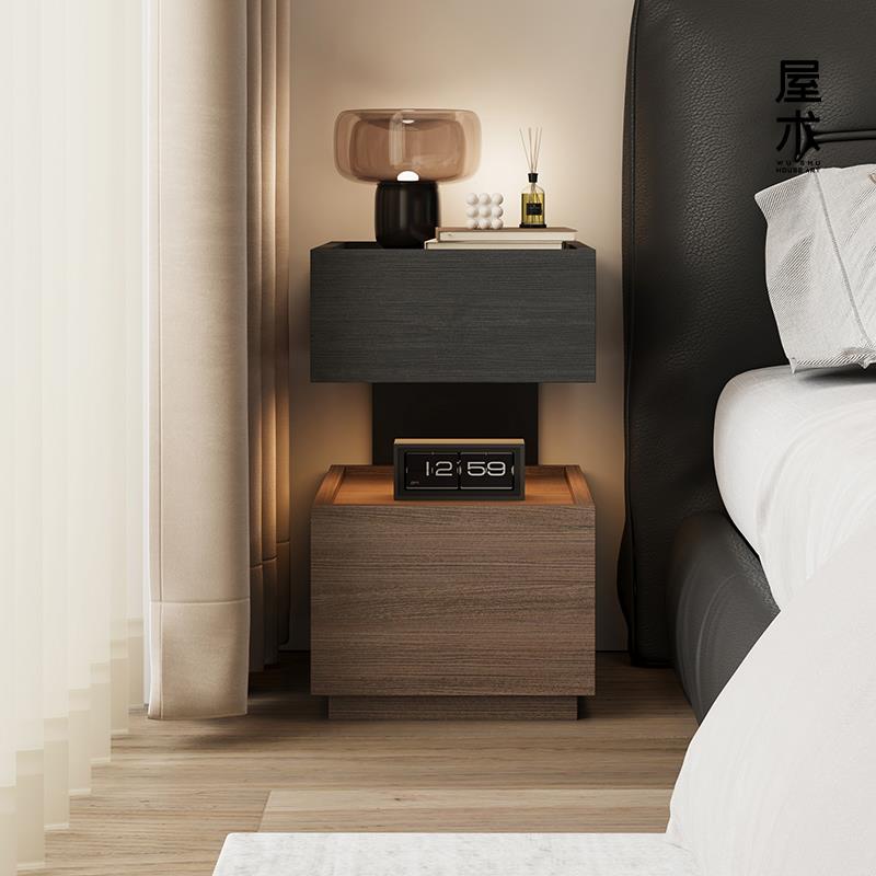 屋术意式极简床头柜小型超窄30cm储物柜卧室床边高级感悬浮收纳柜