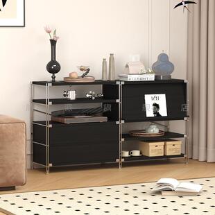包豪斯置物架家用杂志柜客厅沙发边柜落地多层储物架多功能翻门柜