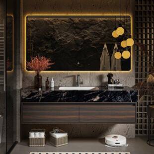 意式极简浴室柜组合岩板热弯一体盆卫生间洗漱台陶瓷洗脸盆洗手池