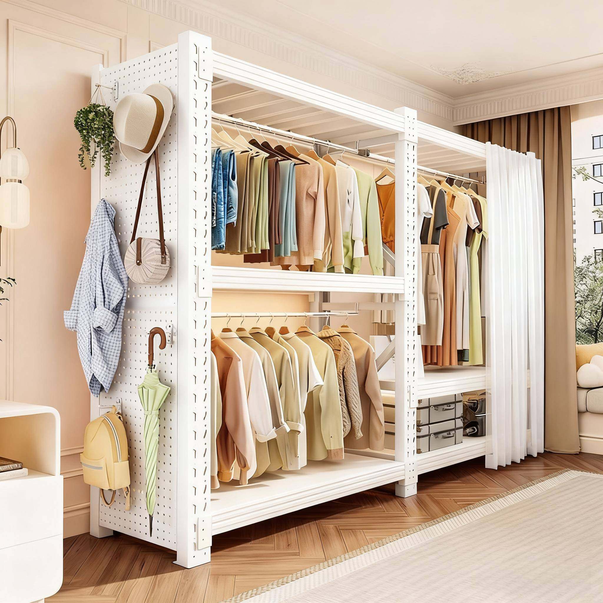 货架衣柜角钢挂衣架租房家用开放式卧室收纳简易衣橱组装落地架子