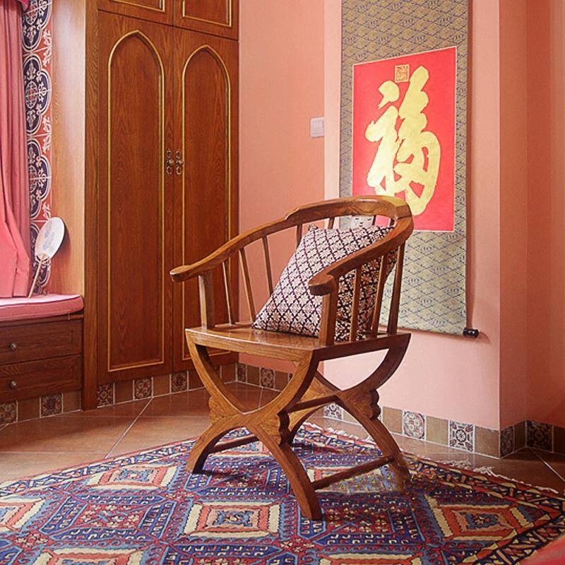 东南亚风格实木泰式圈椅休闲沙发椅CH031-2中式榆木茶室椅交椅