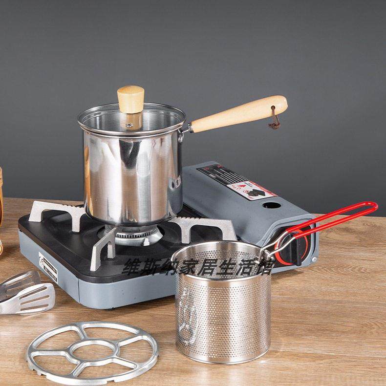 油炸锅不锈钢炸锅家用木柄防烫带滤网沥水多功能炸串小锅省油炸锅