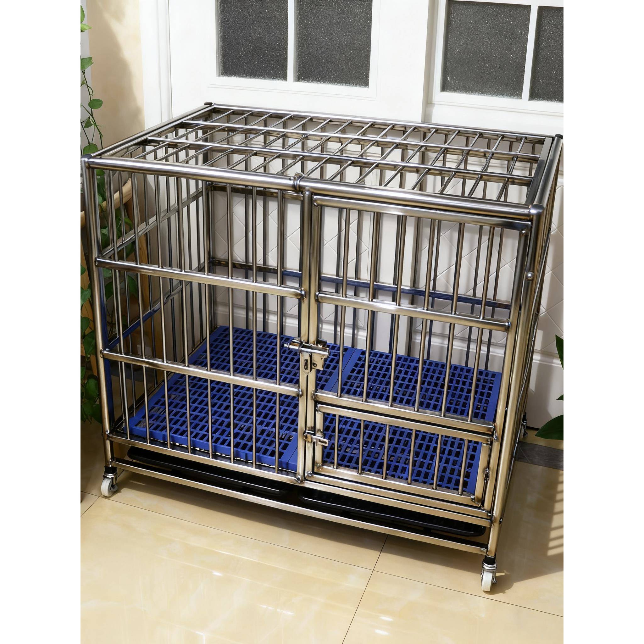 100斤大型犬狗笼不锈钢折叠狗笼带厕所方管室内边牧宠物金毛可拆