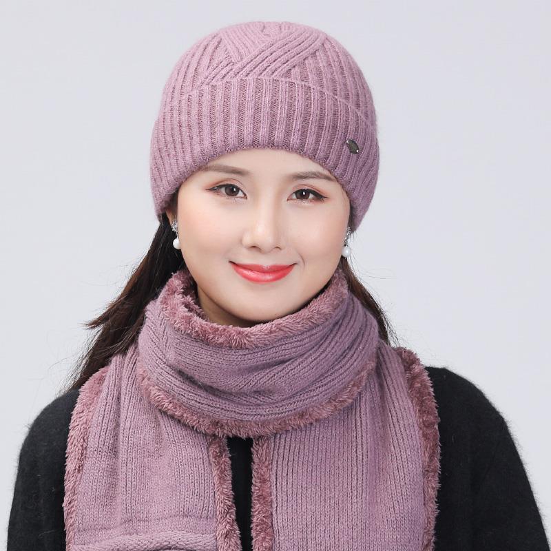 冬季老人帽子女奶奶兔毛线帽加绒秋冬中老年妈妈帽老太太棉帽套头