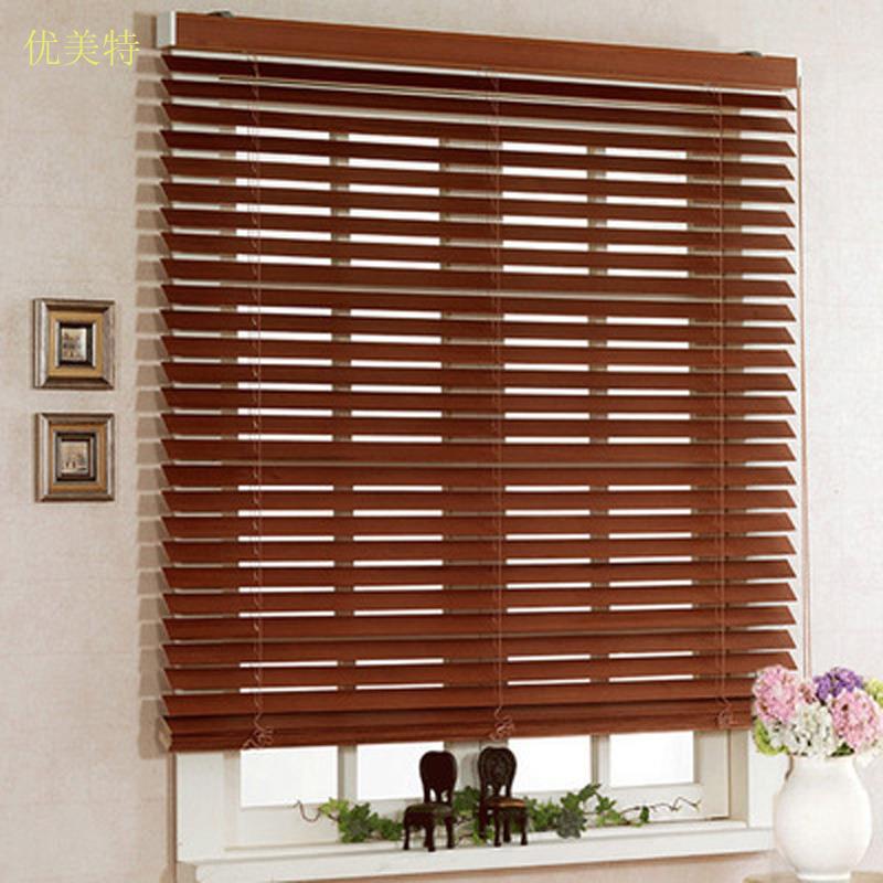 实木百叶窗帘家用卧室饭厅客厅书房办公室遮光中式卷帘电动百页窗