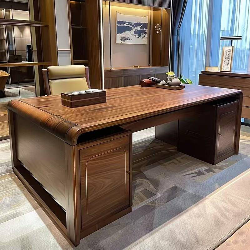 新中式禅意实木老板桌办公室高端黑胡桃白蜡木大班台酒店民宿主管