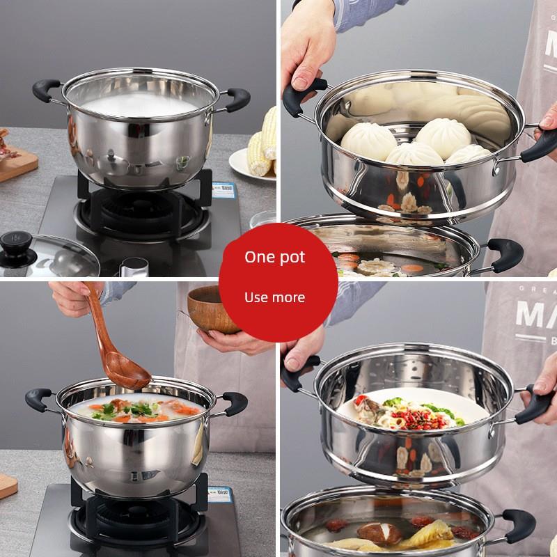 【双层不锈钢蒸锅】单人小蒸锅家用平底不锈钢加厚奶锅汤锅煮锅面