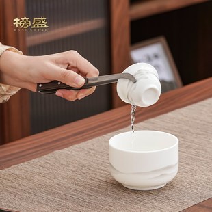 纯钛茶夹超轻实木把手防烫茶杯夹子家用泡茶工具茶具配件套装