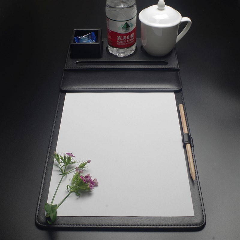 QIDI pu皮质会议夹垫板文件夹水杯托装商务酒店便签夹会议垫定制