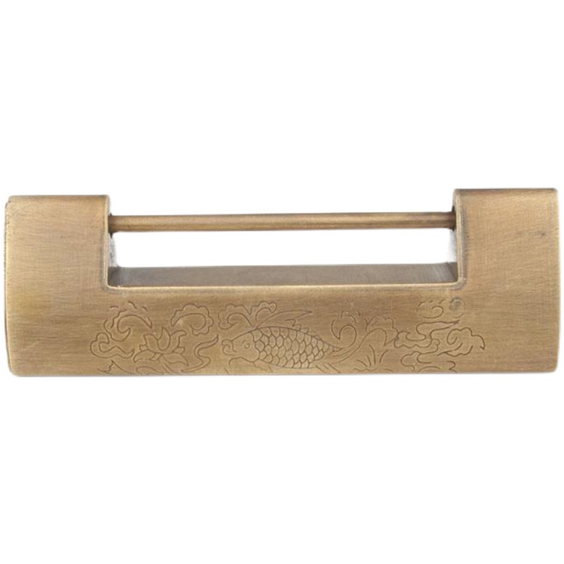 中式仿古老式吉祥鱼横锁樟木箱盒子书柜门刻花挂锁古典家俱插销锁