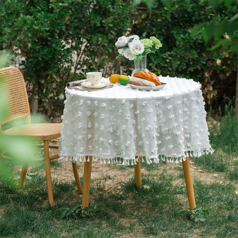 法式复古桌布圆形桌布阳台圆桌台布装饰布艺in风白色小餐桌布
