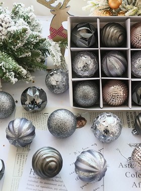 圣诞球 银灰色6cm12个盒装圣诞挂饰圣诞展示球圣诞节装饰