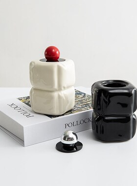 奶油风陶瓷牙签筒客厅茶几桌面收纳棉签罐中古风法式风格软装饰品