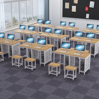 微机室电脑桌培训班凳子中小学子学生办公桌机房课桌椅学校桌网吧