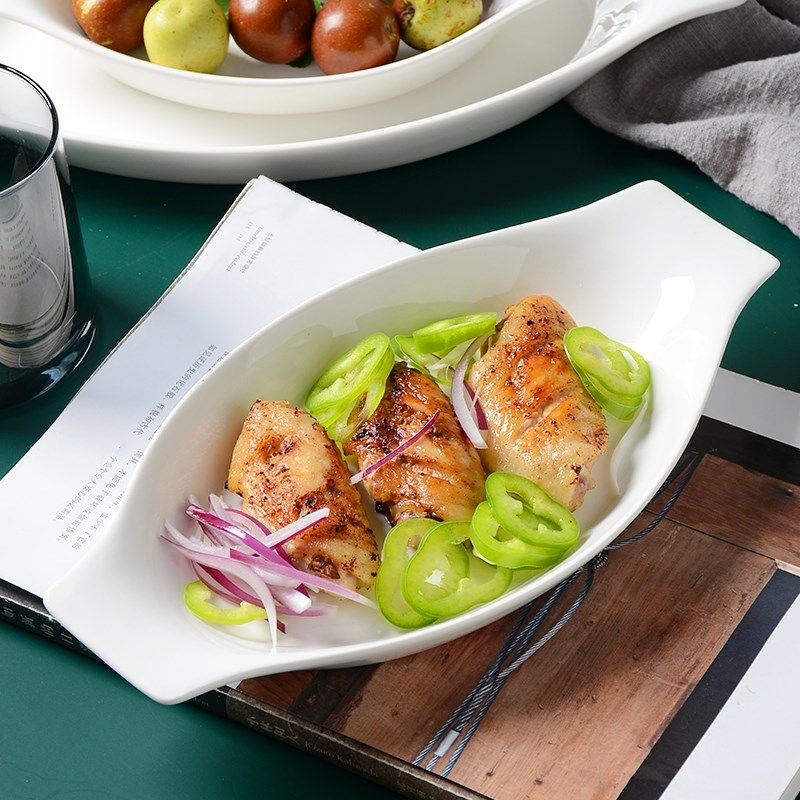 纯白创意酒店西餐盘菜盘鱼盘陶瓷双耳芝士烤盘焗饭盘微波烤箱可用,餐饮具,盘,淘宝优惠券,粉丝福利购,淘宝优惠卷