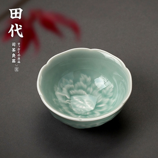 葵口品茶杯 手工陶瓷刻花牡丹品茗杯闻香主人杯功夫茶具小茶杯