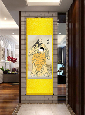 人文始祖三皇画像轩辕氏黄帝神农氏炎帝伏羲神像挂画客厅装饰壁画