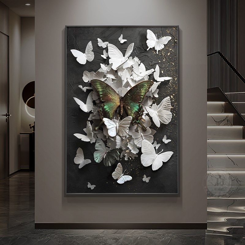 高级感玄关装饰画蝴蝶肌理画浮雕立体感挂画客厅沙发背景墙落地画图片