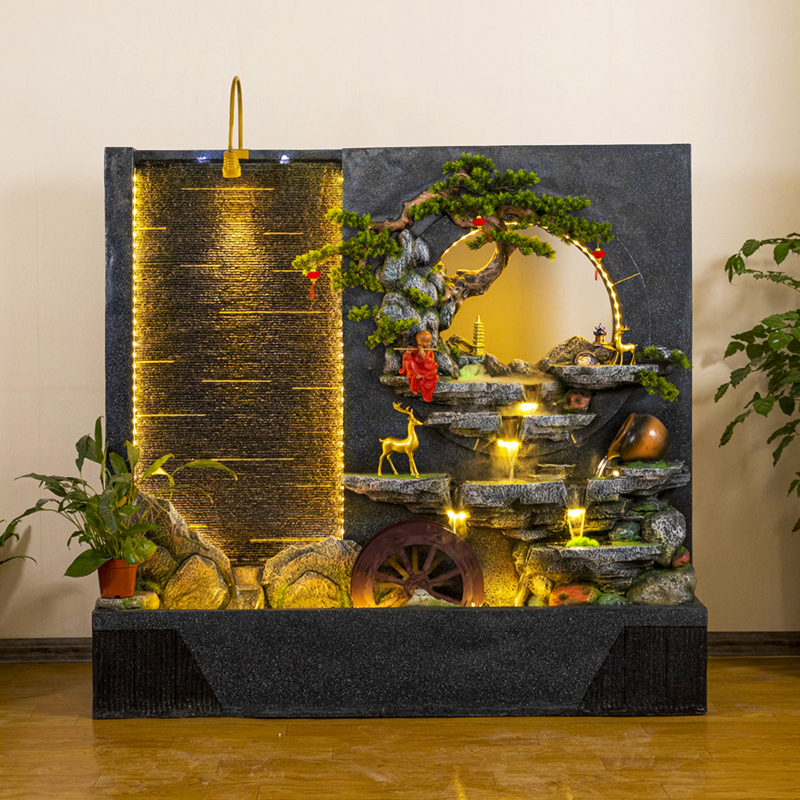 大型假山流水招财公司酒店庭院花园室外水幕墙屏风循环水喷泉摆件