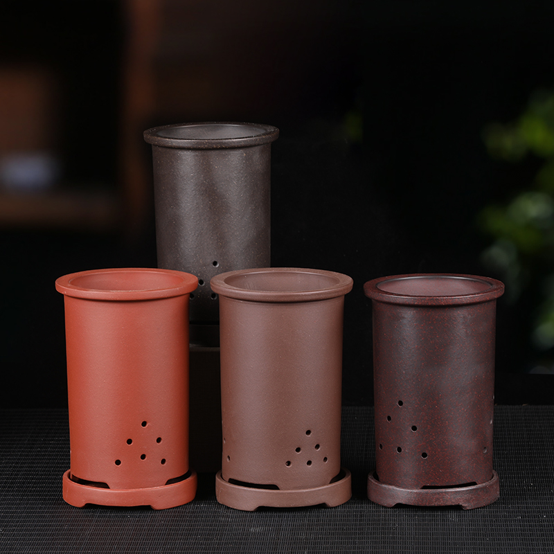 紫砂兰花盆中号签筒精品悬崖文竹多肉办公室桌面盆景园艺