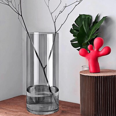 水培绿植马醉木龟背竹花瓶玻璃大号直筒宽口客厅落地高50厘米摆件