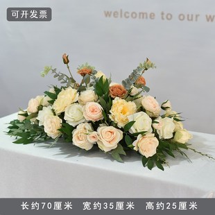 签约布置仿真商务长条会议桌桌面摆假迎宾台装饰长桌桌