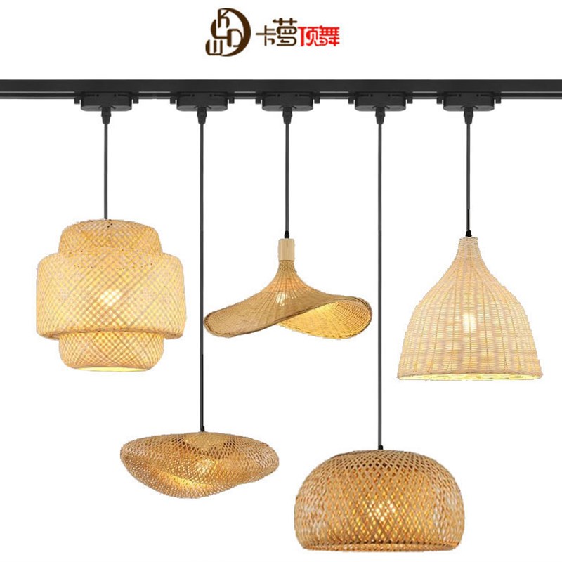 火锅茶室中式餐厅饭店编织复古吊灯竹艺灯笼茶楼仿古可移位轨道灯