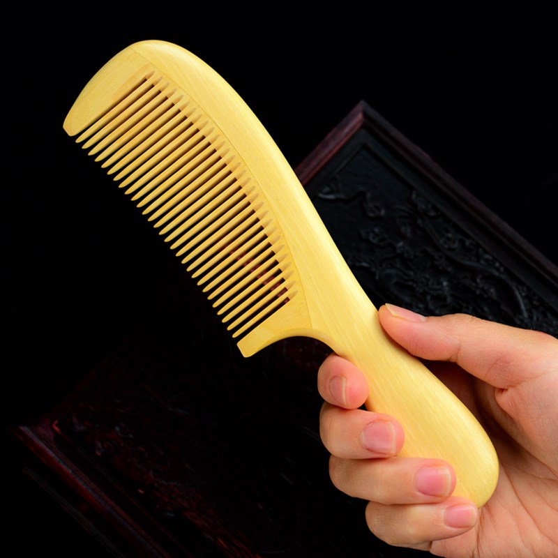 郎府小叶黄杨木梳子扁圆柄款细齿梳顺发造型梳礼品梳男女家用大号