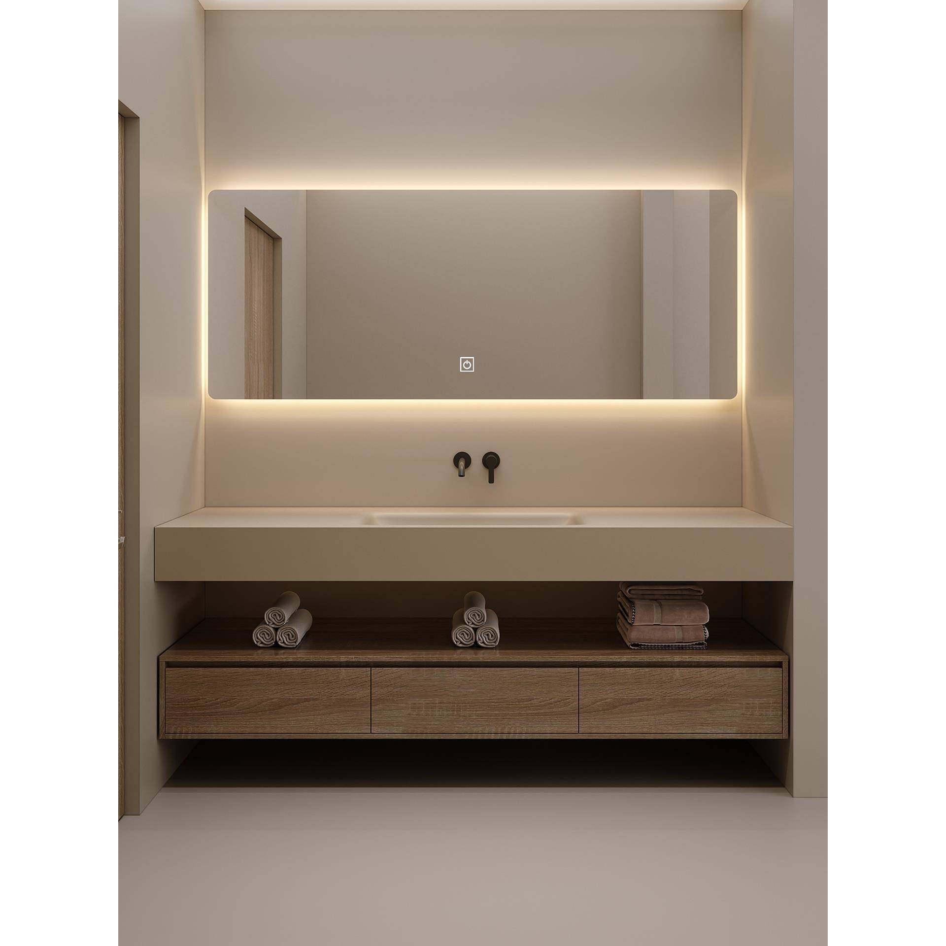 酒店风岩板热弯一体双层浴室柜组合卫生间洗手洗脸盆洗漱台池定制