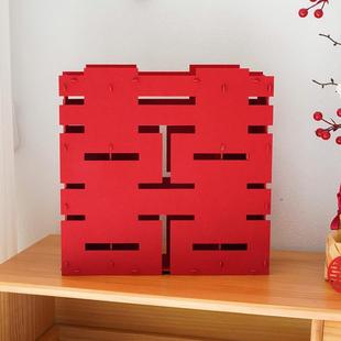扮 婚房装 饰立体组装 喜字摆件仿真花组合婚房装 饰用品卧室客厅装