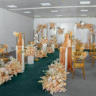 饰地排花路引花 香槟婚礼花艺婚庆现场布置绢花排花婚庆布置拱门装