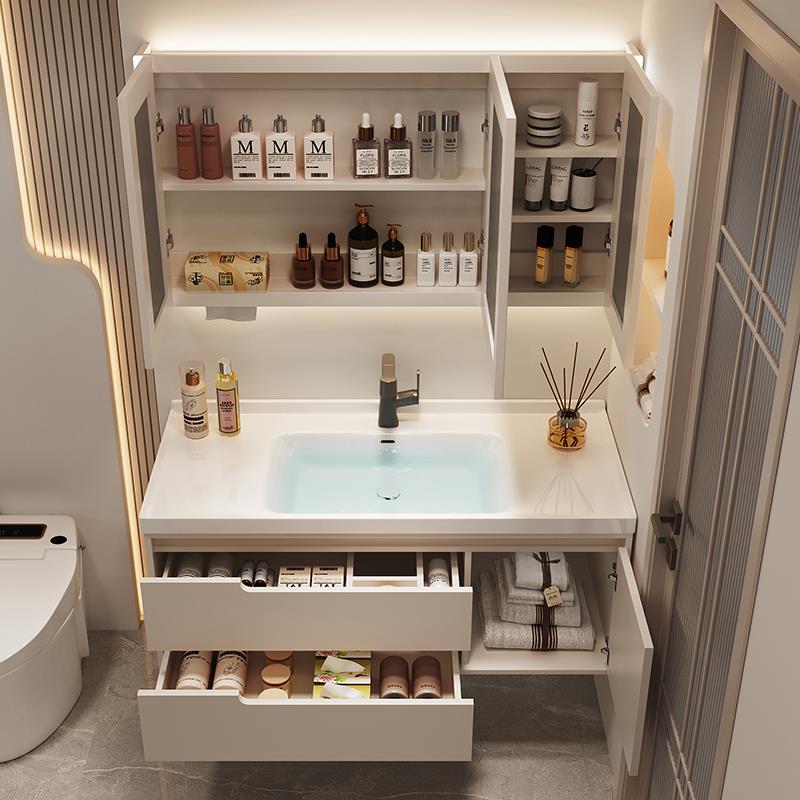 定制奶油风橡木陶瓷一体盆浴室柜组合78cm88厘米98/108公分洗漱台